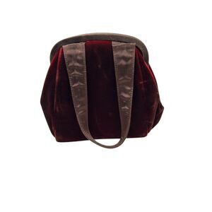 Valerie Stevens Burgundy Velvet Mini Tote Bag Brown Satin Lined Vintage